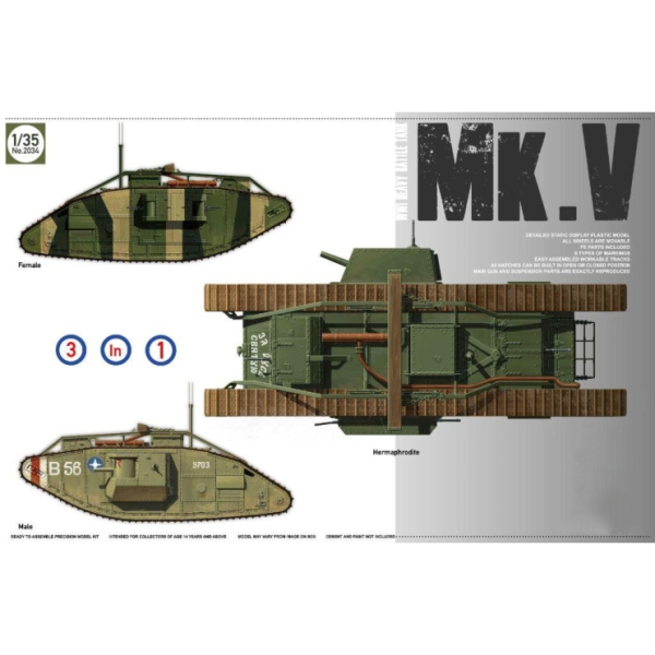 ТА2034 1/35 WWI Heavy Battle Tank MarkV 3 in 1