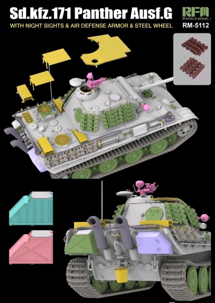 RM-5112 Немецкий танк PANTHER AUSF.G W/NIGHT SIGHTS & AIR DEFENSE ARMOR & STEEL WHEEL