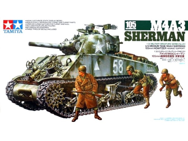 35251 1/35 Амер. танк М4А3 Sherman c 105-мм пушкой Howitzer, 4 ф. (неск.вариантов) 35251 1/35 Амер. танк М4А3 Sherman c 105-мм пушкой Howitzer, 4 ф. (неск.вариантов)