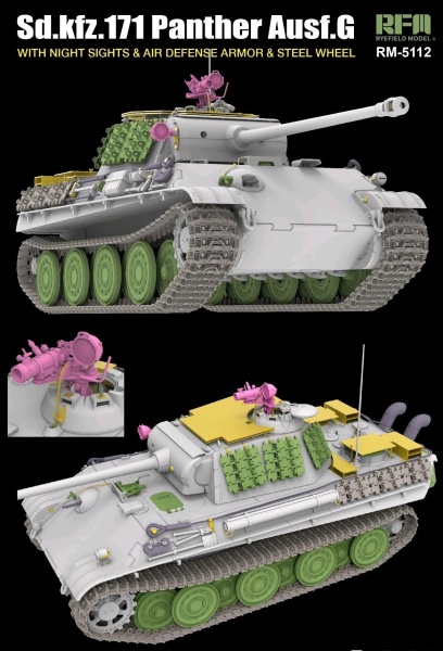 RM-5112 Немецкий танк PANTHER AUSF.G W/NIGHT SIGHTS & AIR DEFENSE ARMOR & STEEL WHEEL