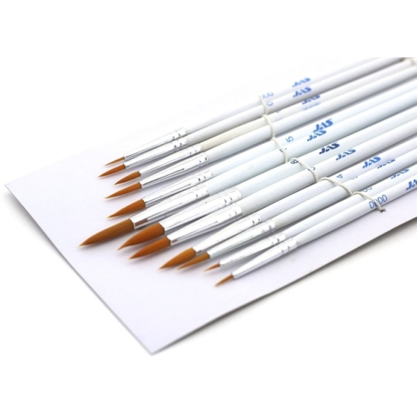 3692 Набор кистей из синтетического волоса, 12 шт. (№ 0000, 000, 00, 0, 1, 2, 3, 4, 5, 6, 7, 8)