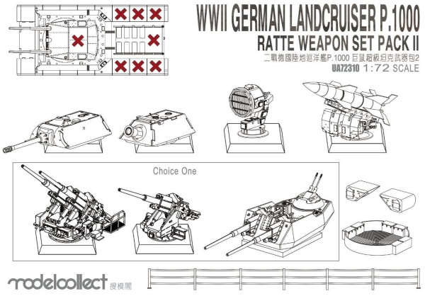 UA72310 WWII Germany landcruiser p.1000 ratte weapon set pack II