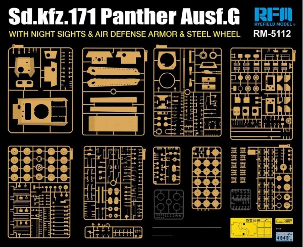 RM-5112 Немецкий танк PANTHER AUSF.G W/NIGHT SIGHTS & AIR DEFENSE ARMOR & STEEL WHEEL