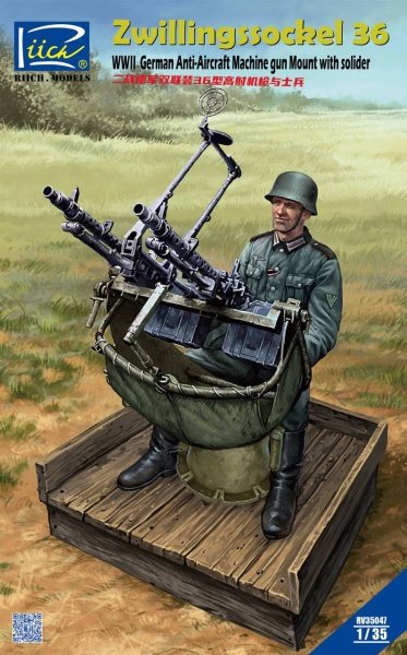 RV35047 1/35 WWII German Zwillingssockel 36 Anti-Aircraft MG Mount with Solider (include PE & Decal)