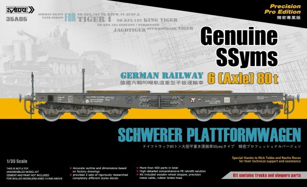35A05 1/35 Genuine SSyms - German Railway SCHWERER PLATTFORMWAGEN 6-Axle 80ton