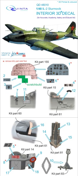 QD48010 1/48 3D Декаль интерьера кабины Ил-2  (для моделей Accurate/Italery/Academy/Eduard)
