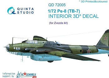QD72005 1/72 3D Декаль интерьера кабины Пе-8/ТБ-7  (для моделей Звезда 7264, 7291)