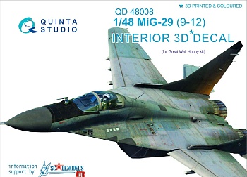 QD48008 3D Декаль интерьера кабины МиГ-29 (9-12)  (для модели GWH)
