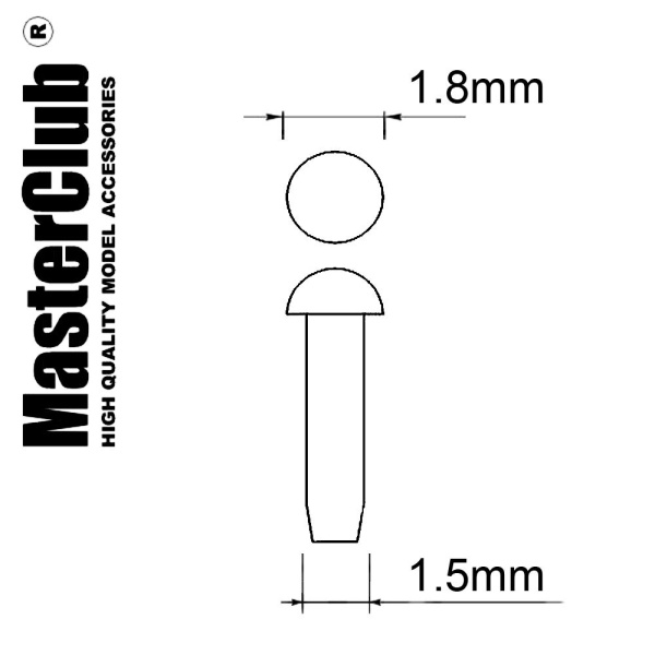 MC435102 1/35 Сферическая заклепка, диаметр-1.8mm; диаметр отверстия для монтажа-1.5mm; 100 шт.