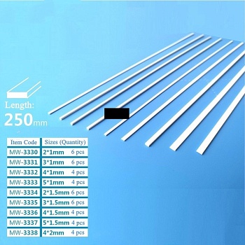 MW-3334 Модельный пруток прямоугольного сечения(ABS-пластик) 4*2*250mm