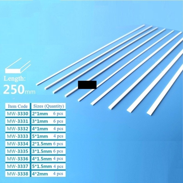 MW-3334 Модельный пруток прямоугольного сечения(ABS-пластик) 4*2*250mm