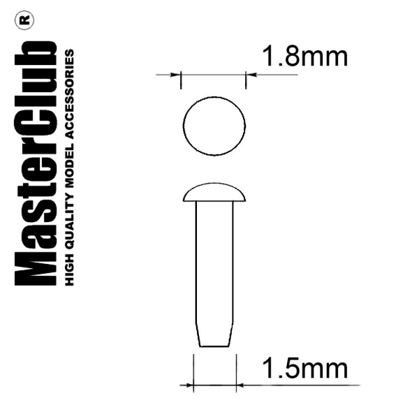MC435112 Плоская сферическая заклепка, диаметр-1.8mm; диаметр отверстия для монтажа-1.5mm; 100 шт.