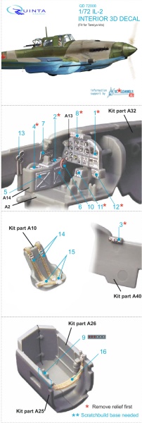 QD72008 1/72 3D Декаль интерьера кабины Ил-2 (для модели Tamiya)
